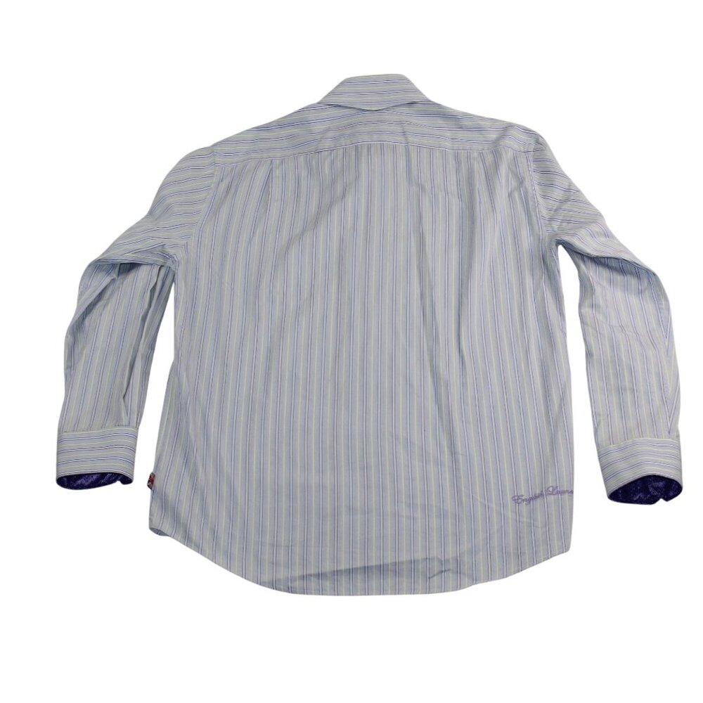 English Laundry Mens 16.5 Dress Shirt Flip Cuff Purple Striped Clubwear Office - Picture 4 of 16
